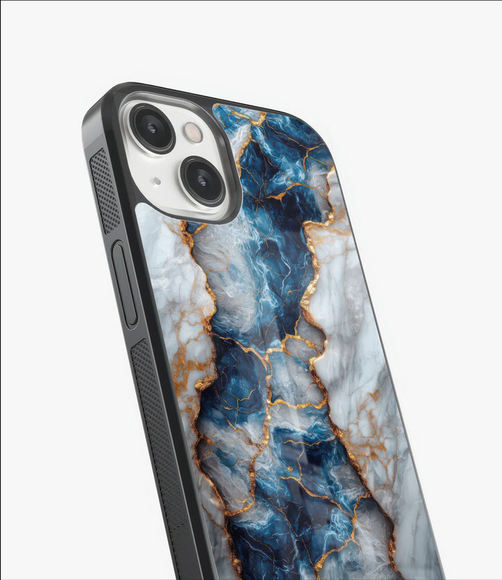 Blue Gold Marble Glass Case