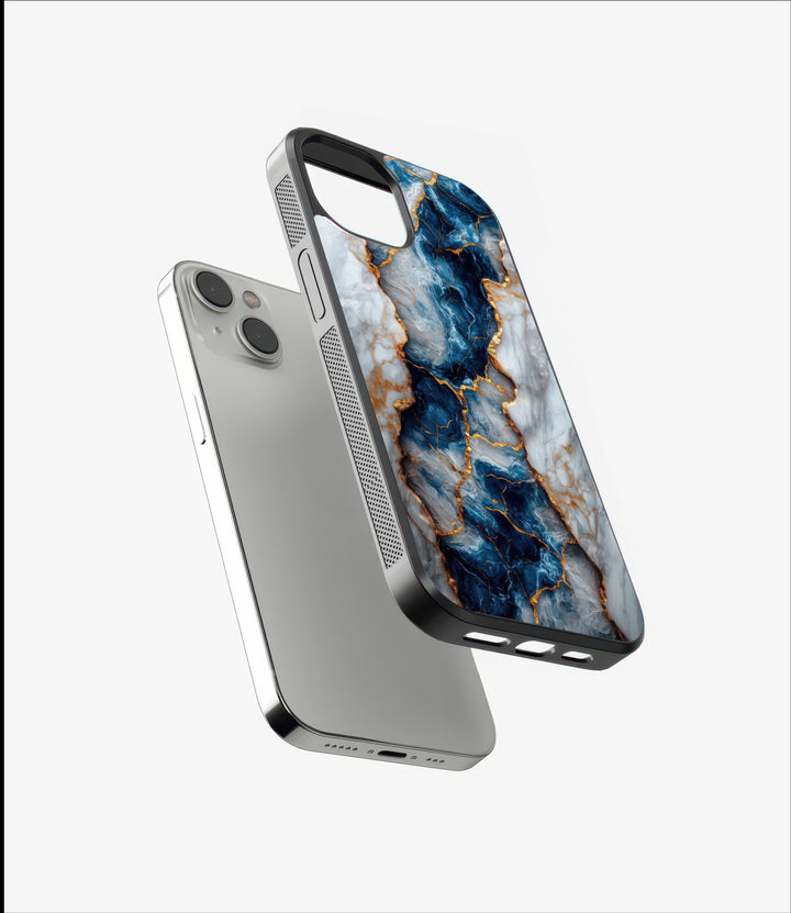 Blue Gold Marble Glass Case