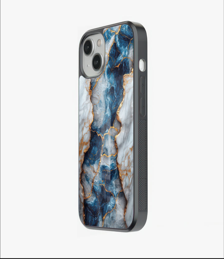 Blue Gold Marble Glass Case