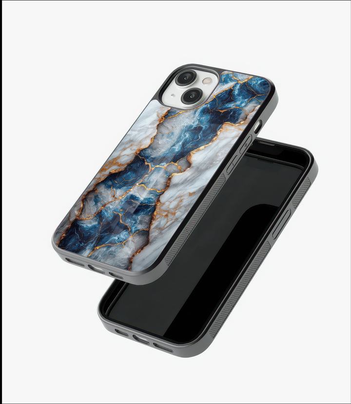 Blue Gold Marble Glass Case