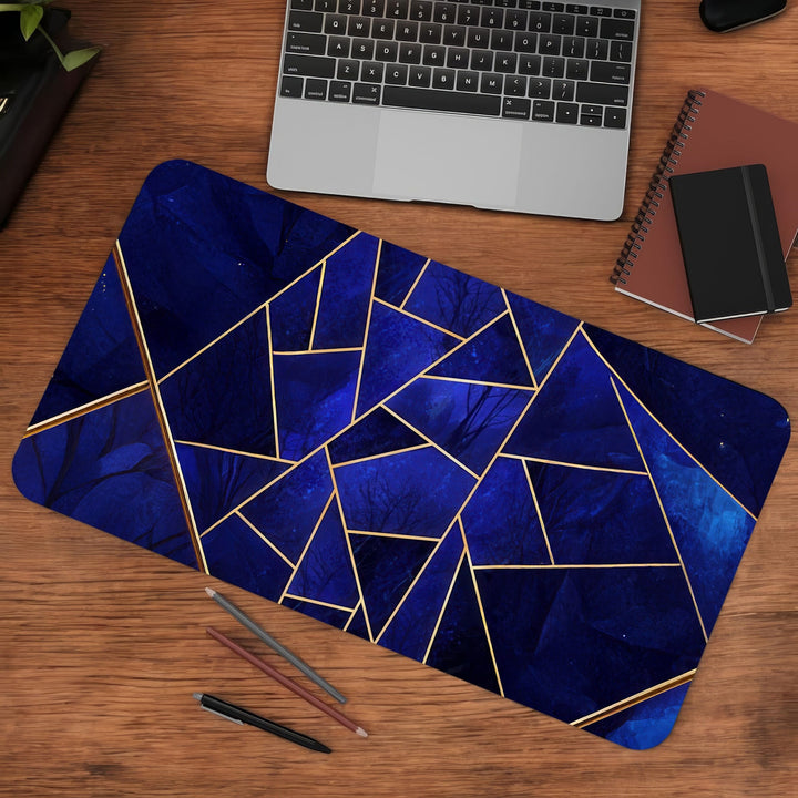 Blue Gold Lines Gaming Desk Mat