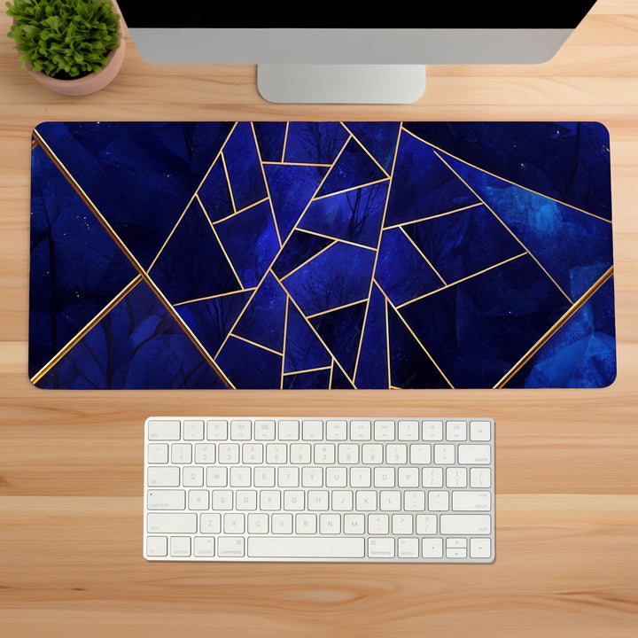 Blue Gold Lines Gaming Desk Mat