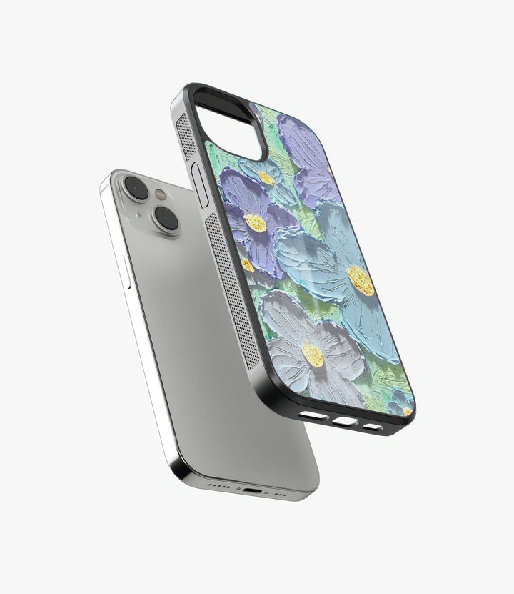 Acrylic Blue Floral Glass Phone Case