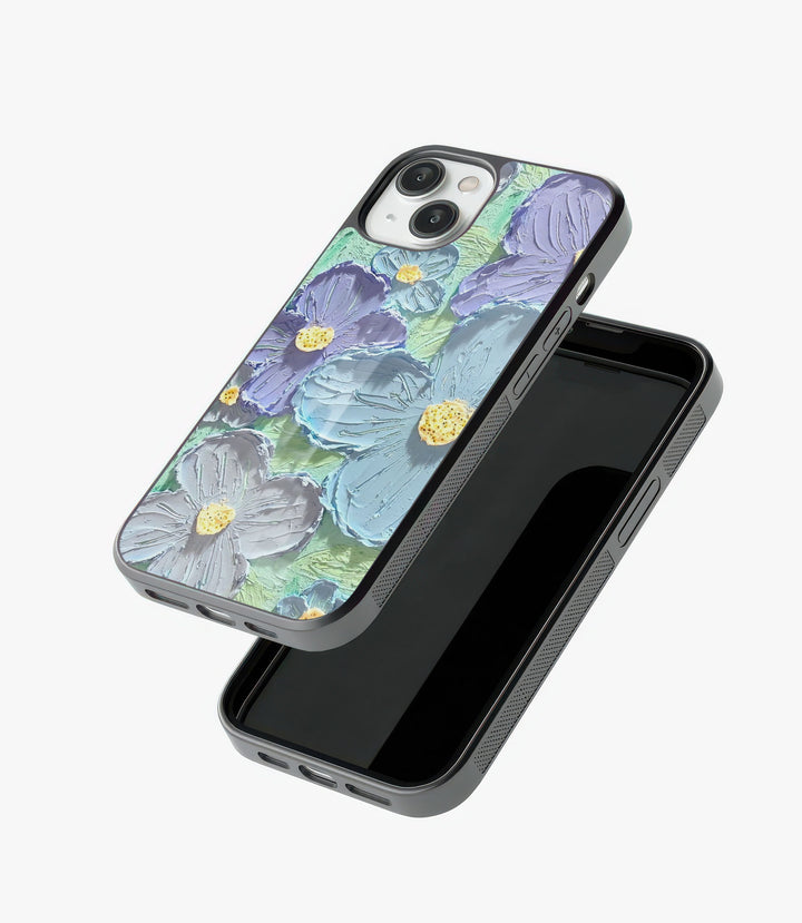 Acrylic Blue Floral Glass Phone Case