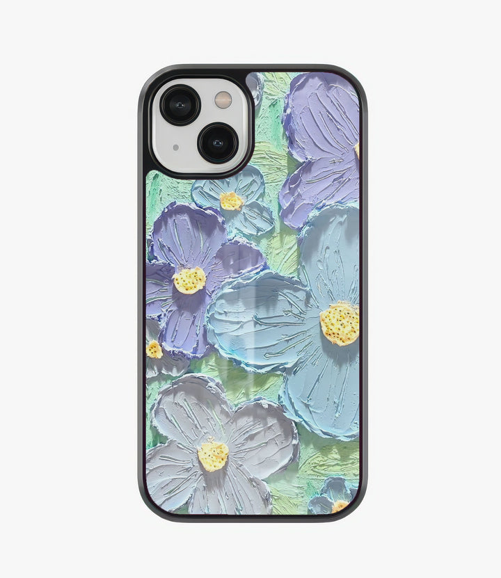 Acrylic Blue Floral Glass Phone Case