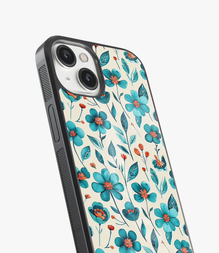 Teal Flowers Glass Phone Case