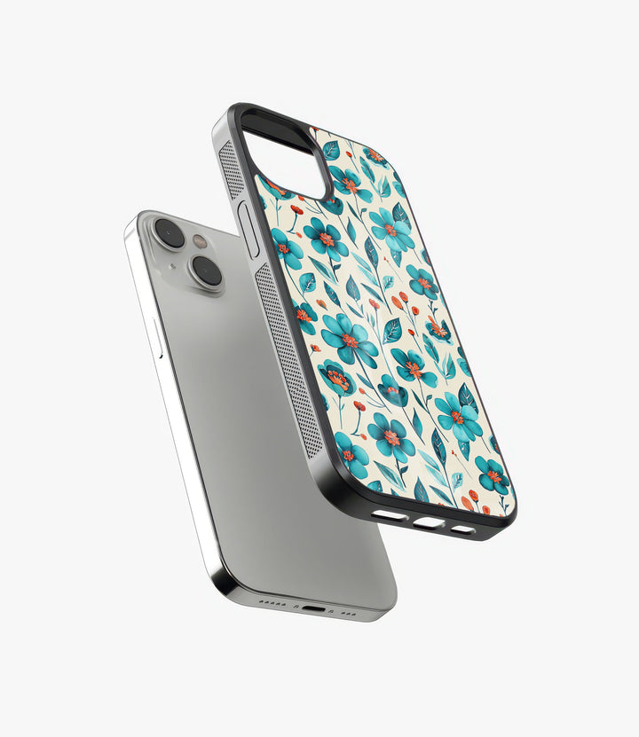 Teal Flowers Glass Phone Case