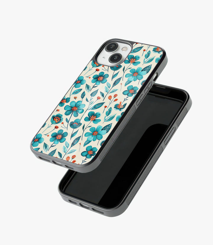 Teal Flowers Glass Phone Case