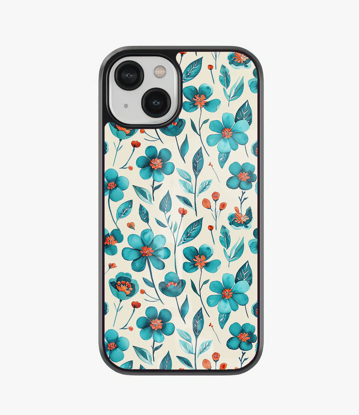 Teal Flowers Glass Phone Case