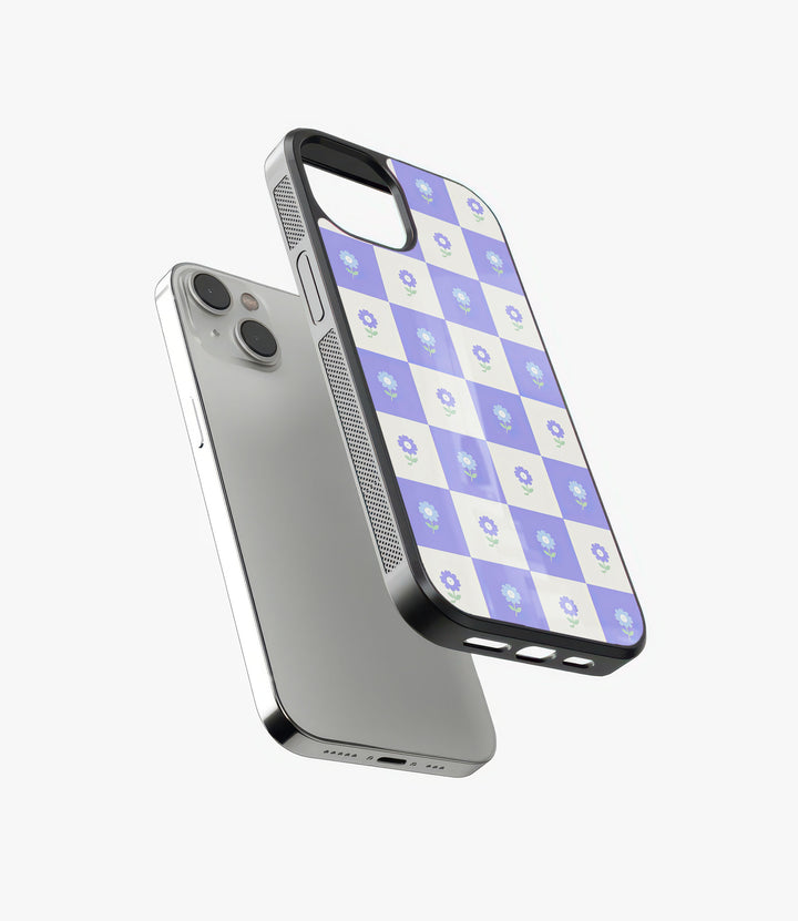 Purple Flower Check Glass Phone Case