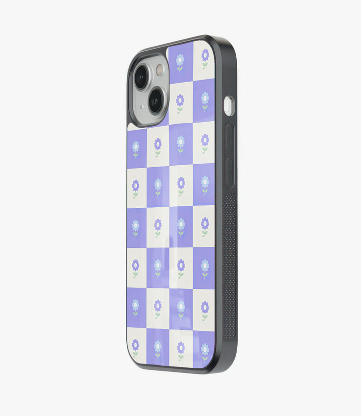 Purple Flower Check Glass Phone Case