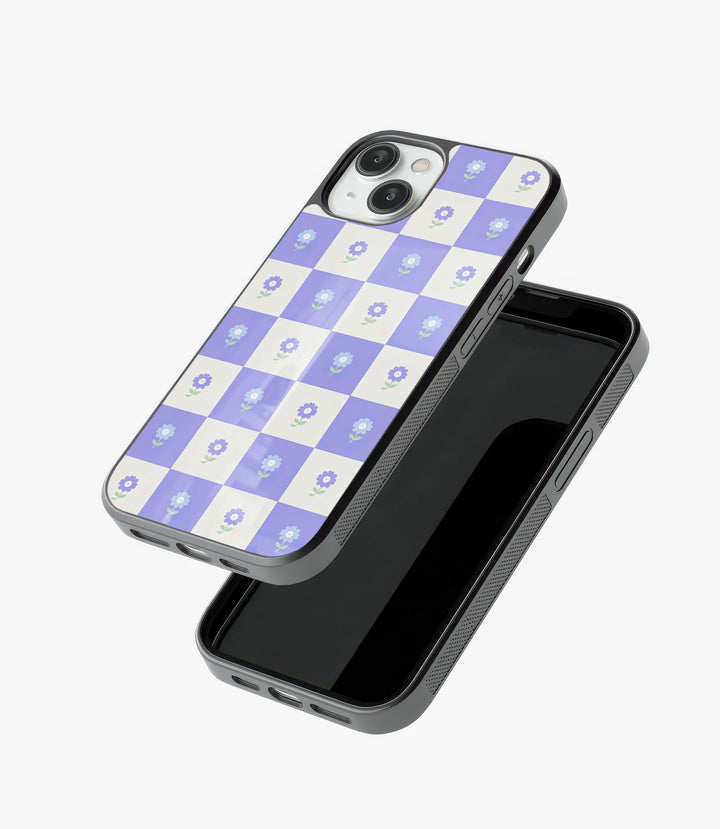 Purple Flower Check Glass Phone Case