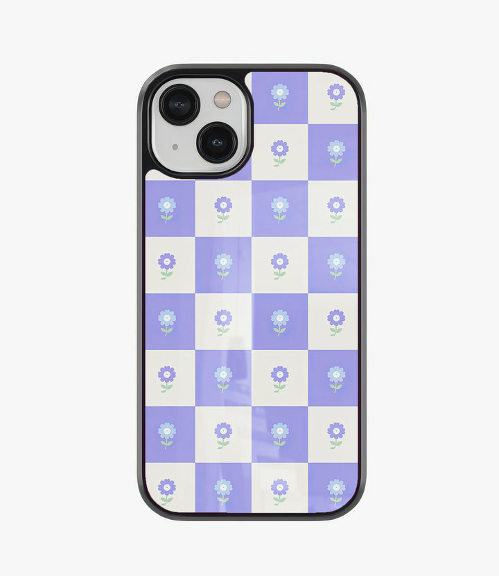 Purple Flower Check Glass Phone Case